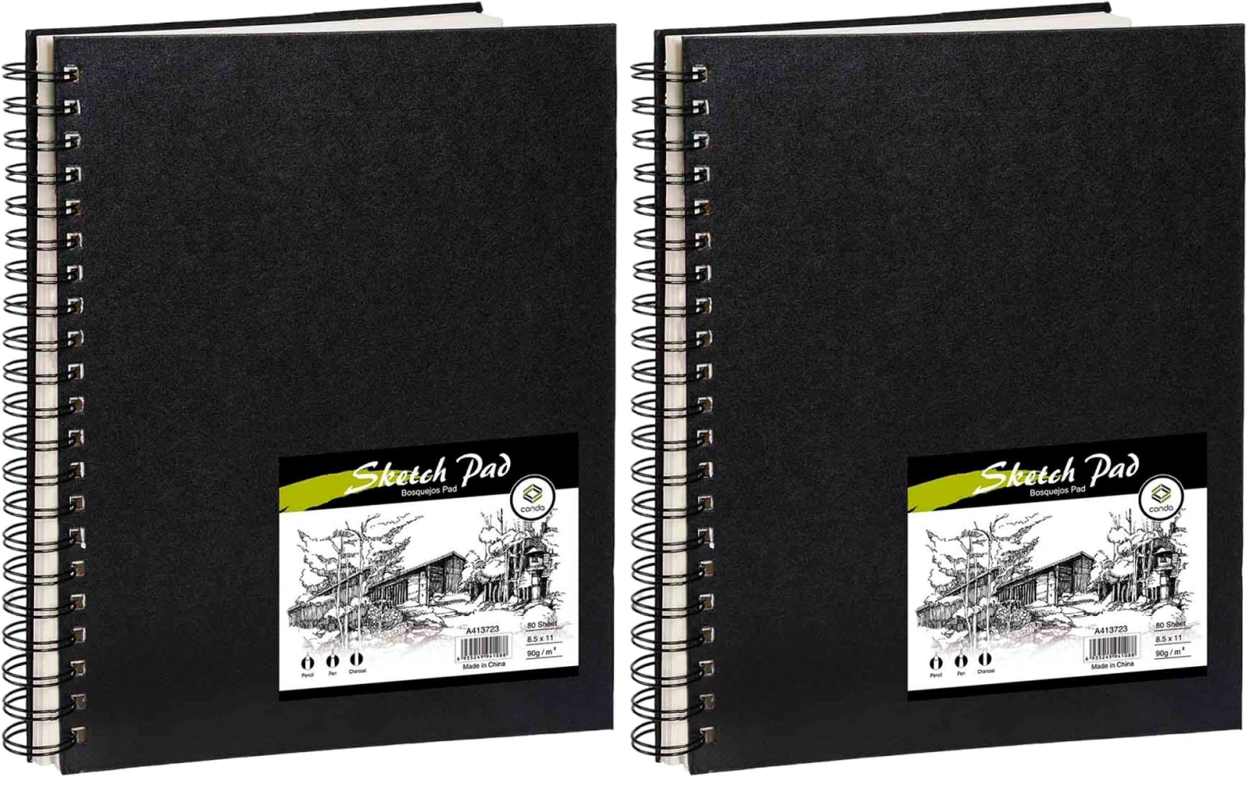 Conda 8.5"x11" Hardbound Sketch Book, 80-Sheets 90gsm Double-Sided Hardcover Sketchbook, Spiral Sketch Pad, Durable Acid Free Drawing Art Paper for Adults (Pack of 2)