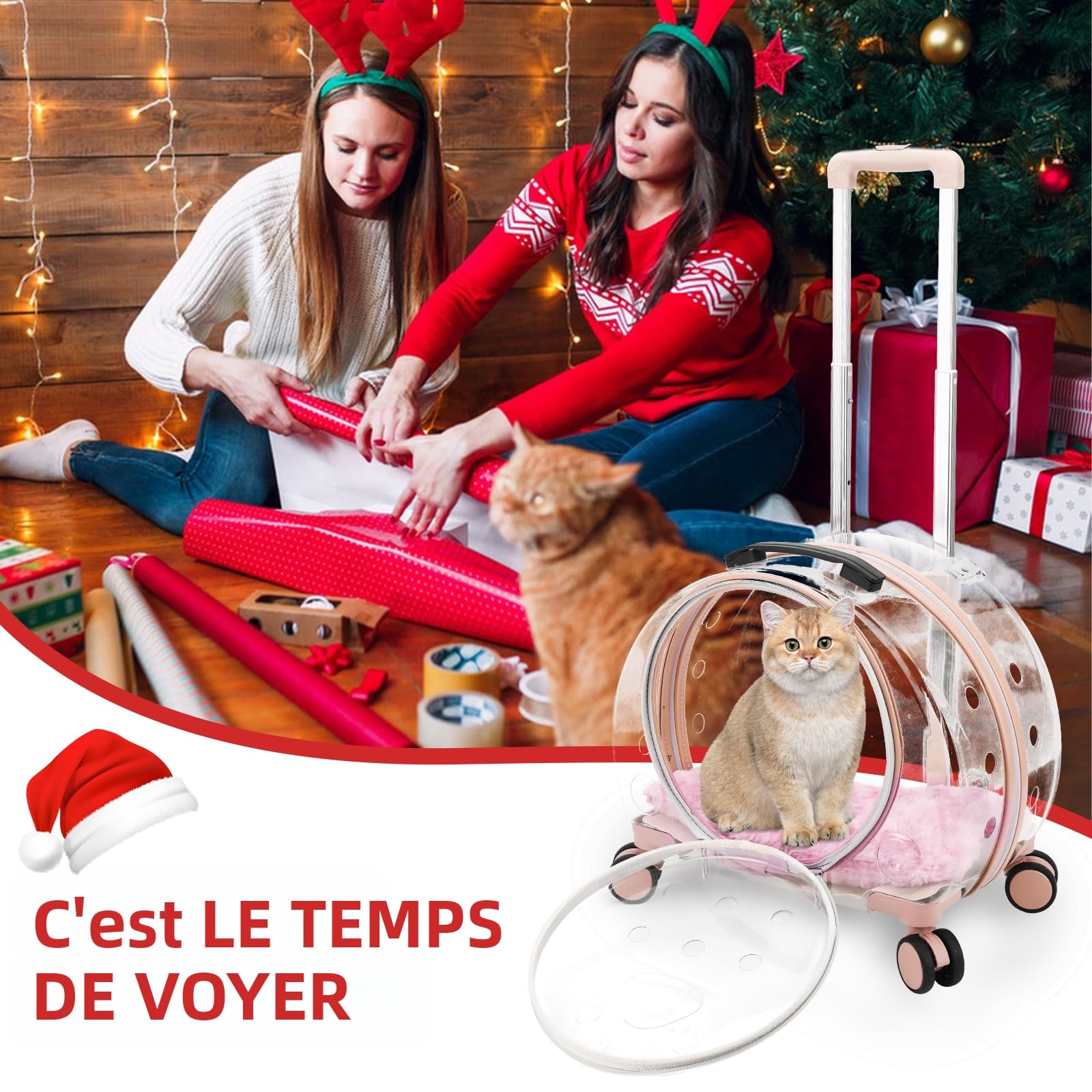 Sac à Dos Chat/Chien avec roulettes, Transparent et Respirant