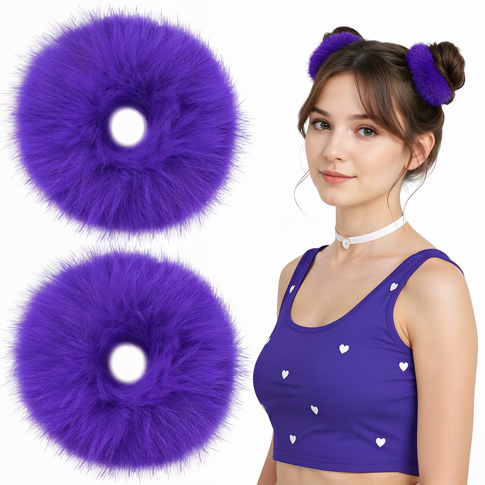 2 Pièces Chouchou Violet Foncé Bandeau Pompon Peluche Boudin Cheveux Bulle Elastique Bébé Bandeau Queue de Cheval Buns Chignon Accessoires Coiffure Cheveux Femme