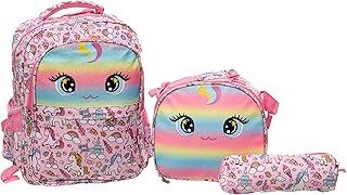 شنطة مدرسية MG-2 1408 كبيرة مع 3 سوست، شنطة لانش باج متناسقة ومقلمة متينة وخفيفة الوزن للأطفال والطلاب، 3 قطع