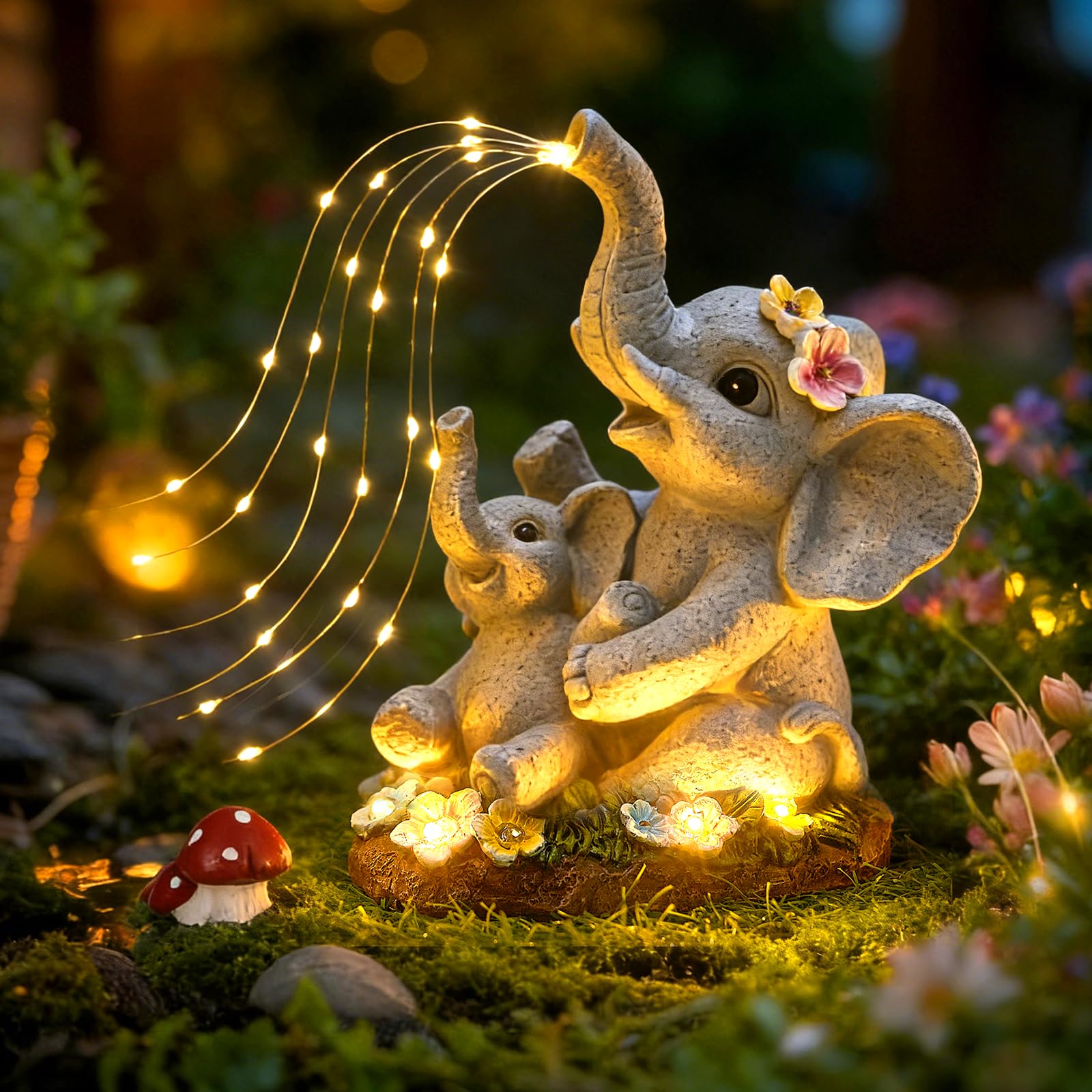 Brightown Solar-Elephant-Garden-Decor-Statue with Succulent & Watering LED Lights, Waterproof Outdoor Decor for Patio, Lawn, Balcony & Yard Decorations Outdoor, Unique Mothers Day Gifts for Mom Women