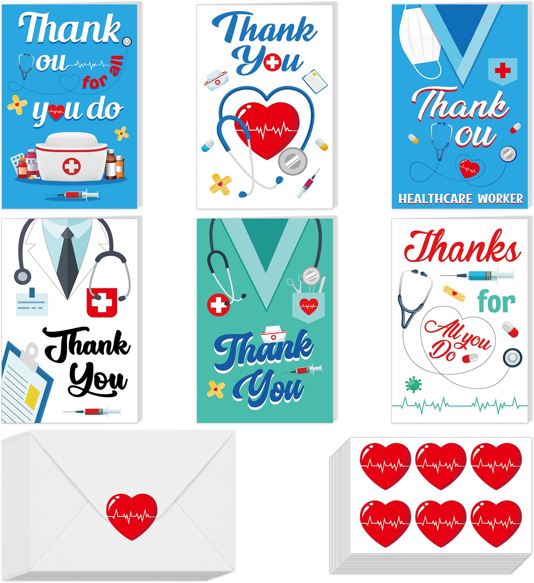 ZATAYE Nurses Week Bags, 65 PCS Thank You Nurse Card, Appreciation Nurse Cards with Envelopes and Stickers Nursing Day Cards Accessories Bulk for Nurses Doctors Medical Assistants Healthcare Workers