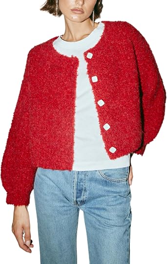 Lviefent Women Knit Cardigans Fluffy Button Down Cropped Sweater Outwear