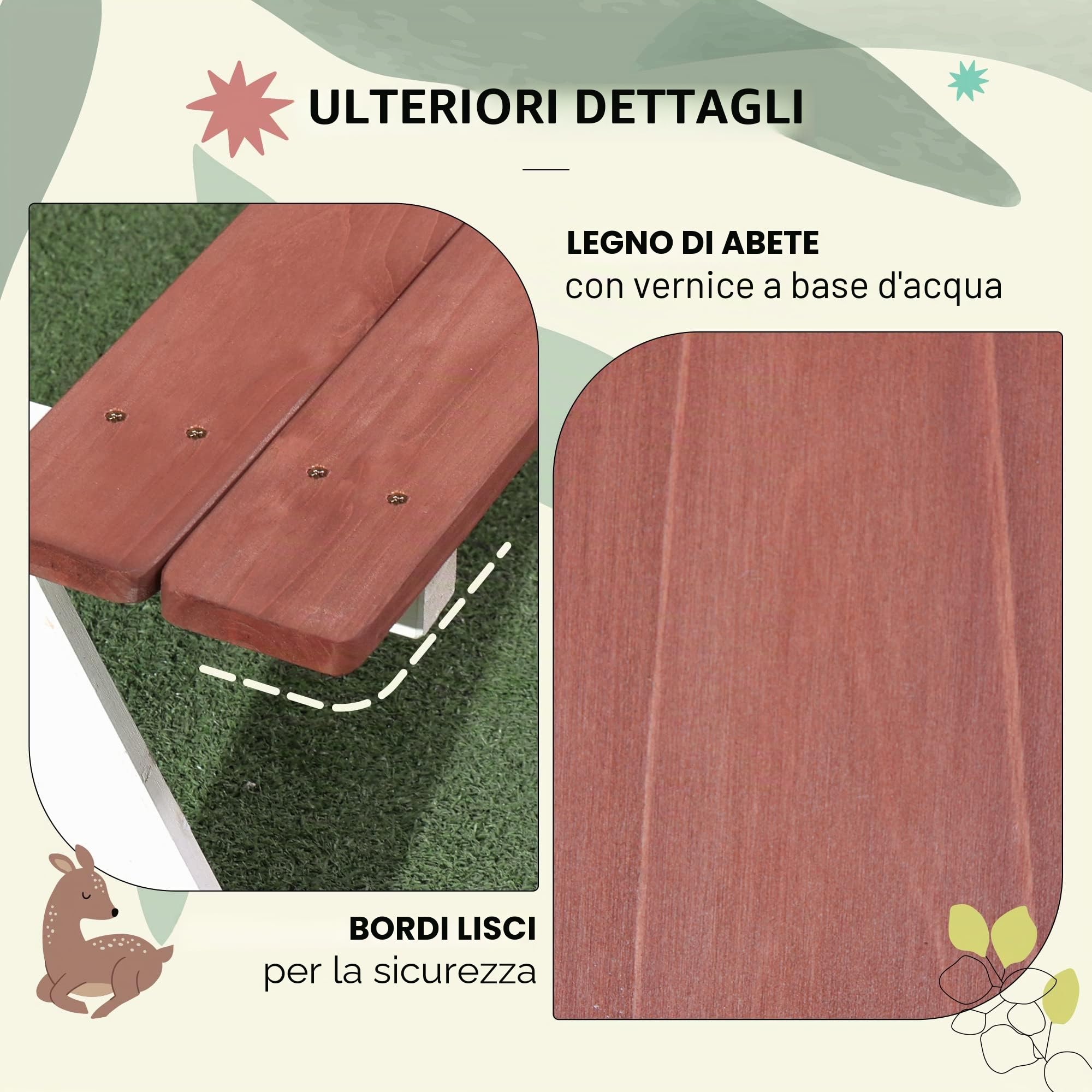 Outsunny Set Tavolo da Picnic per Bambini, Tavolo e Panche in Legno, Mobili da Giardino per Bambini, Giochi da Esterno, Età 3-8 Anni, Marrone