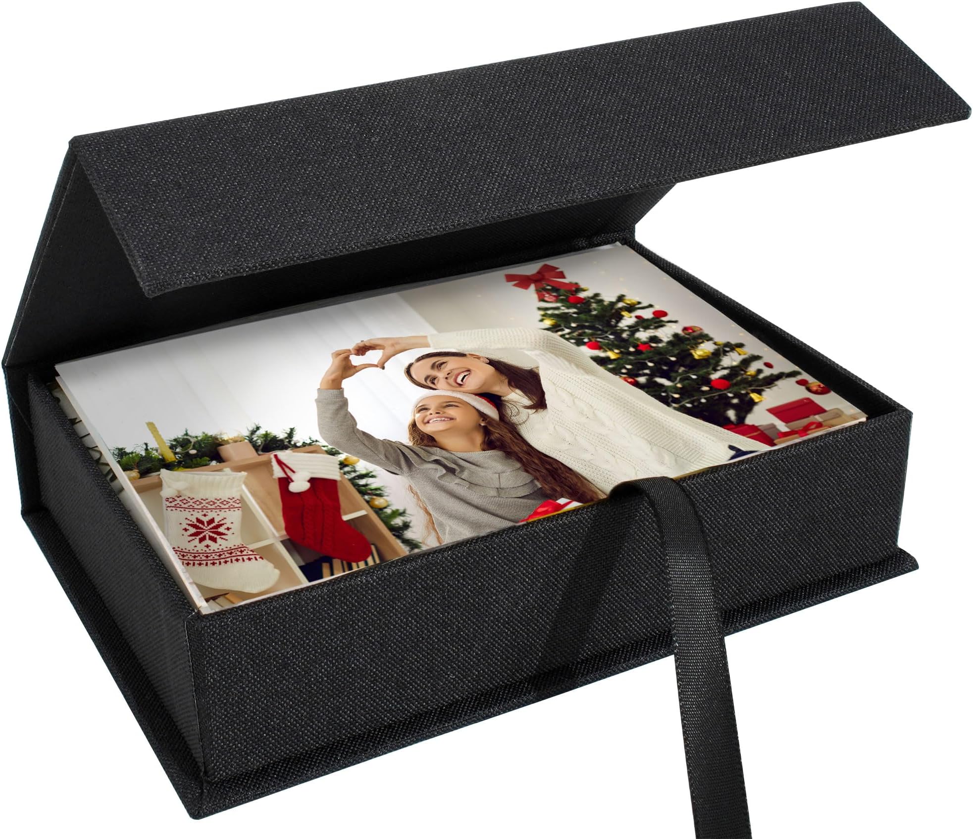 Photo Storage Box 4x6, Linen Photo Box, Memory Box Perfect to Store Your Photo, Pictures, Certificates, Scrapbooking Supplies, Keepsakes and Jewelry Black