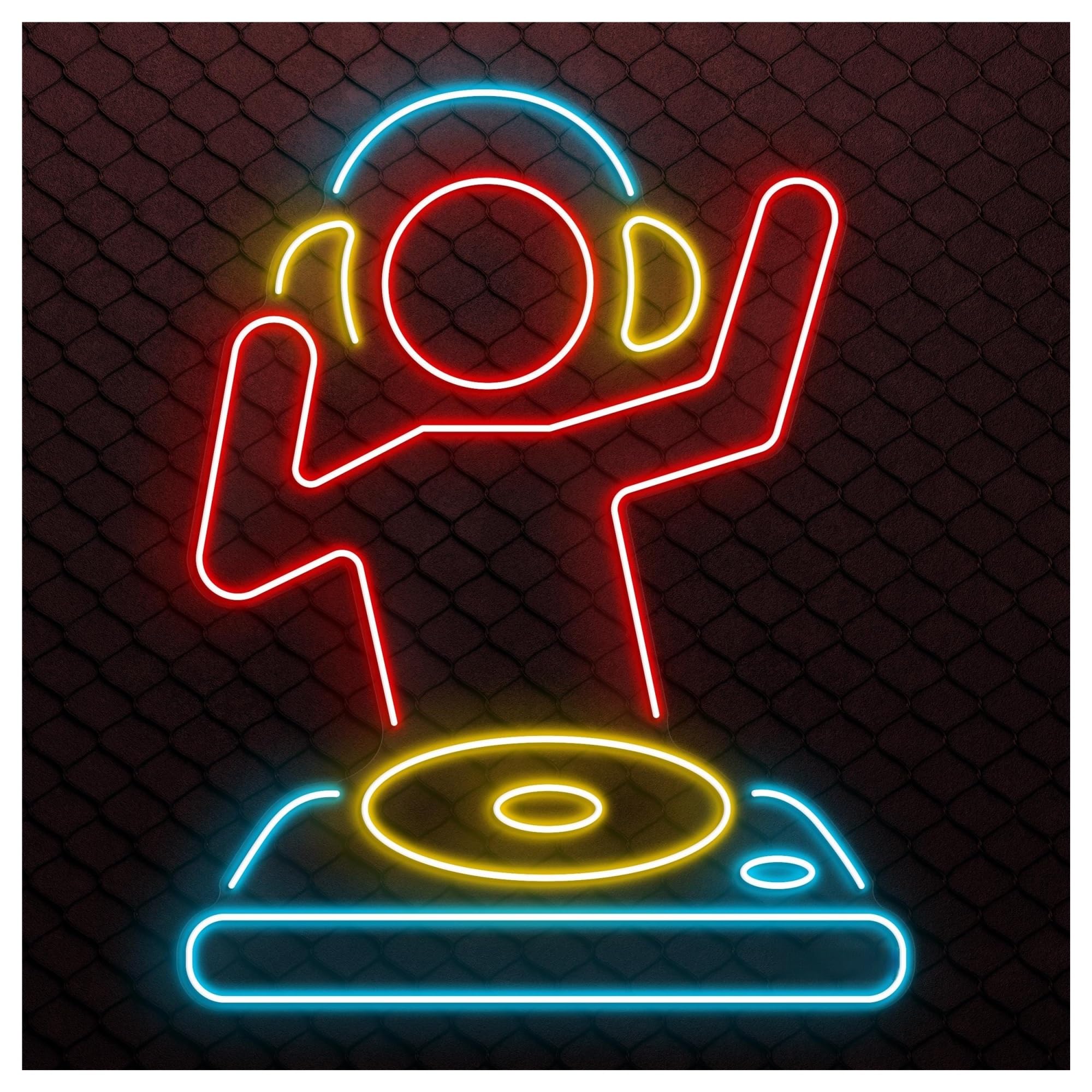 Rongch Red Hanging Art Signs Dj Neon Sign, Suitable For Club Party Wall Decor With Brightness Adjustable 45Cm