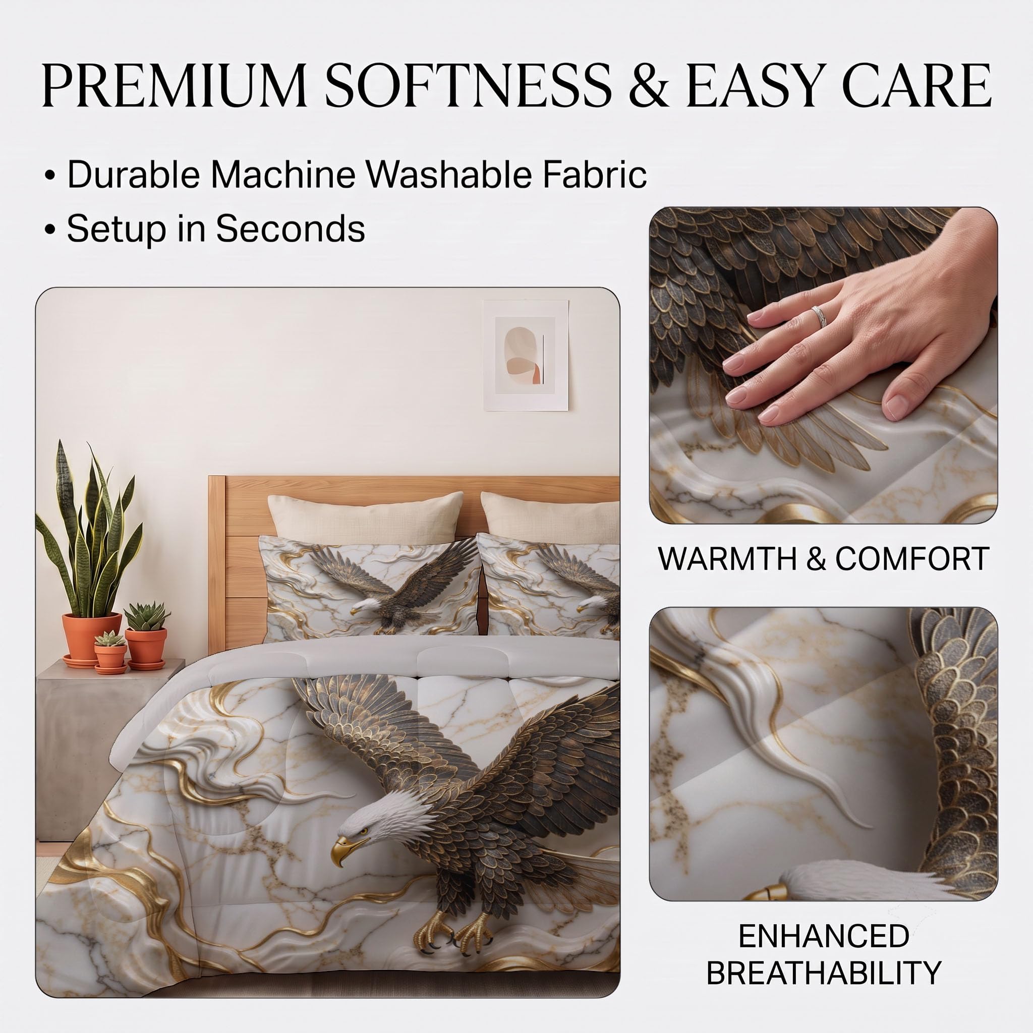 Copriletto Trapuntato Per Bambini Con Rilievo Dell'Aquila Feroce | Trapunta Matrimoniale Invernale, Crema, Piumone Caldo Morbido Elegante Texture Effetto Marmo Per Decorazione Camera Da Letto