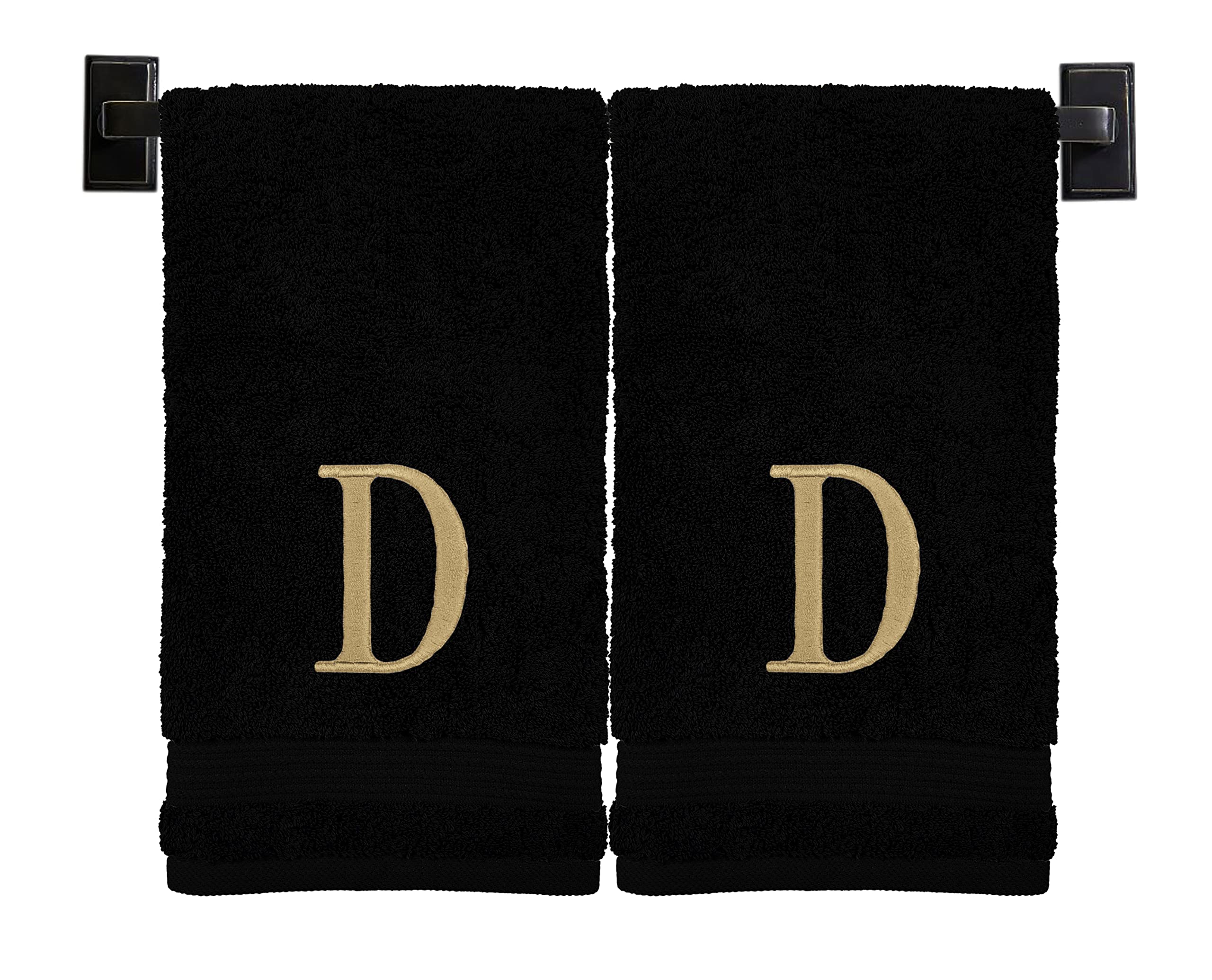 Custom Luxury Towels Black Hand Towels for Bathroom with Monogram | Luxury Cotton Turkish Towels | Embroidered in USA | Set of 2 | Choose Set Color