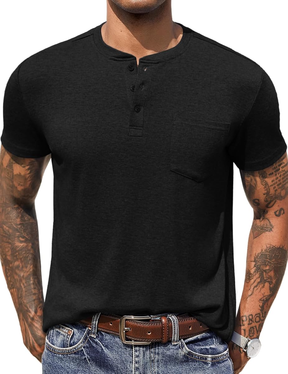Men's Henley Shirts Short Sleeve Casual Summer Basic T-Shirt