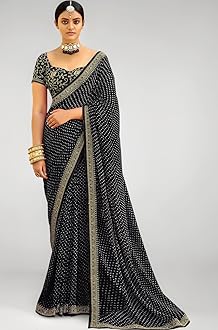 SIRIL Women's Bandhani Printed Embroidery Georgette Saree with Unstitched Blouse Piece