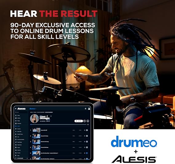 Alesis Nitro Ultimate Electric Drum Set with Dual Zone Quiet Mesh Pads, Movable Hi-Hat, 640 Authentic BFD Sounds and 52 Kits, Bluetooth, Drumeo, USB MIDI, Double Kick Compatible | 52 Kits, 640 Plus Sounds, Bluetooth Audio, Movable Stand-Mounted Hi-Hat, USB Midi, Drumeo and Bfd Included