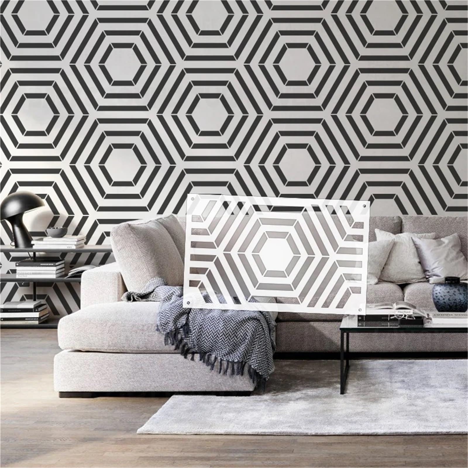 Stencil Per Pareti Stencil da 30 cm a 70 for dipingere il modello di gesso for la decorazione murale, stucco for mobili, mattoni esagono geometrico(XXL 40cmX70cm)
