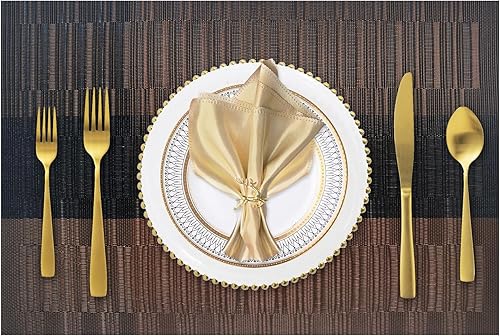 Juego de 6 manteles individuales resistentes al calor para mesa de comedor, manteles individuales de vinilo tejido, fáciles de limpiar, lavables, 18