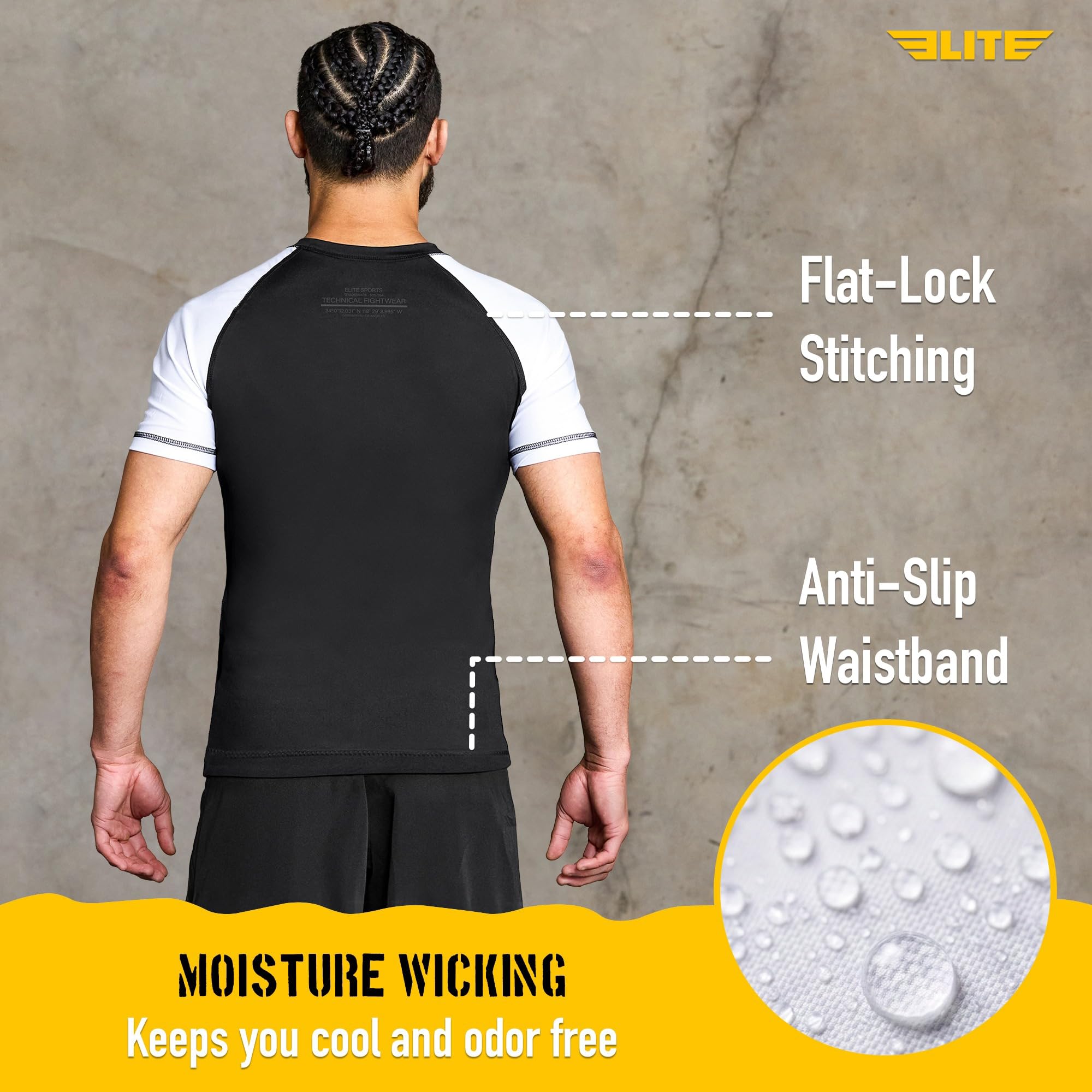 Elite Sports Jiu Jitsu BJJ Rash Guards Mens BJJ No GI MMA Ranked Short Sleeve Compression Base Layer Rash Guard product thumbnail 6