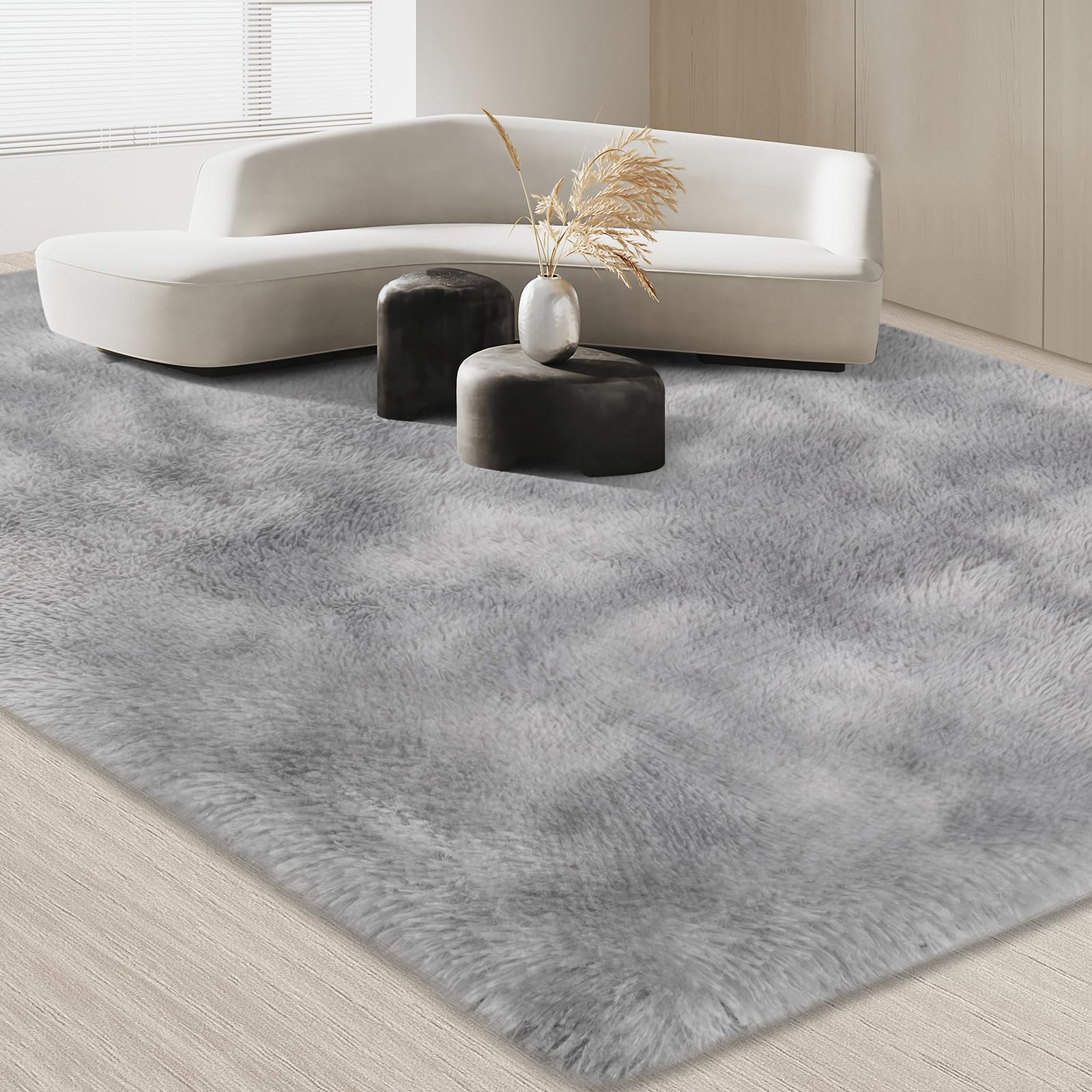 JOJOSEE Rugs Living Room, 160 x 230 cm Grey Area Rug, Anti Slip Soft Fluffy Shaggy Extra Large Floor Carpets Mat for Bedroom, Nursery Bedside (Light Grey, 160x230cm)OEKO-TEX STANDARD 100