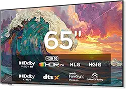 iFFALCON Smart TV Classe QLED 4K de 65 polegadas, moldura ultrafina para TV, 144Hz, HDR, modo artístico com arte AI, ampla gama de cores, Dolby Vision IQ, Dolby Atmos, Google Assistant Voice Remote