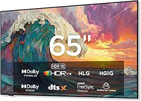 iFFALCON Smart TV Classe QLED 4K de 65 polegadas, moldura ultrafina para TV, 144Hz, HDR, modo artístico com arte AI, ampla gama de cores, Dolby Vision IQ, Dolby Atmos, Google Assistant Voice Remote