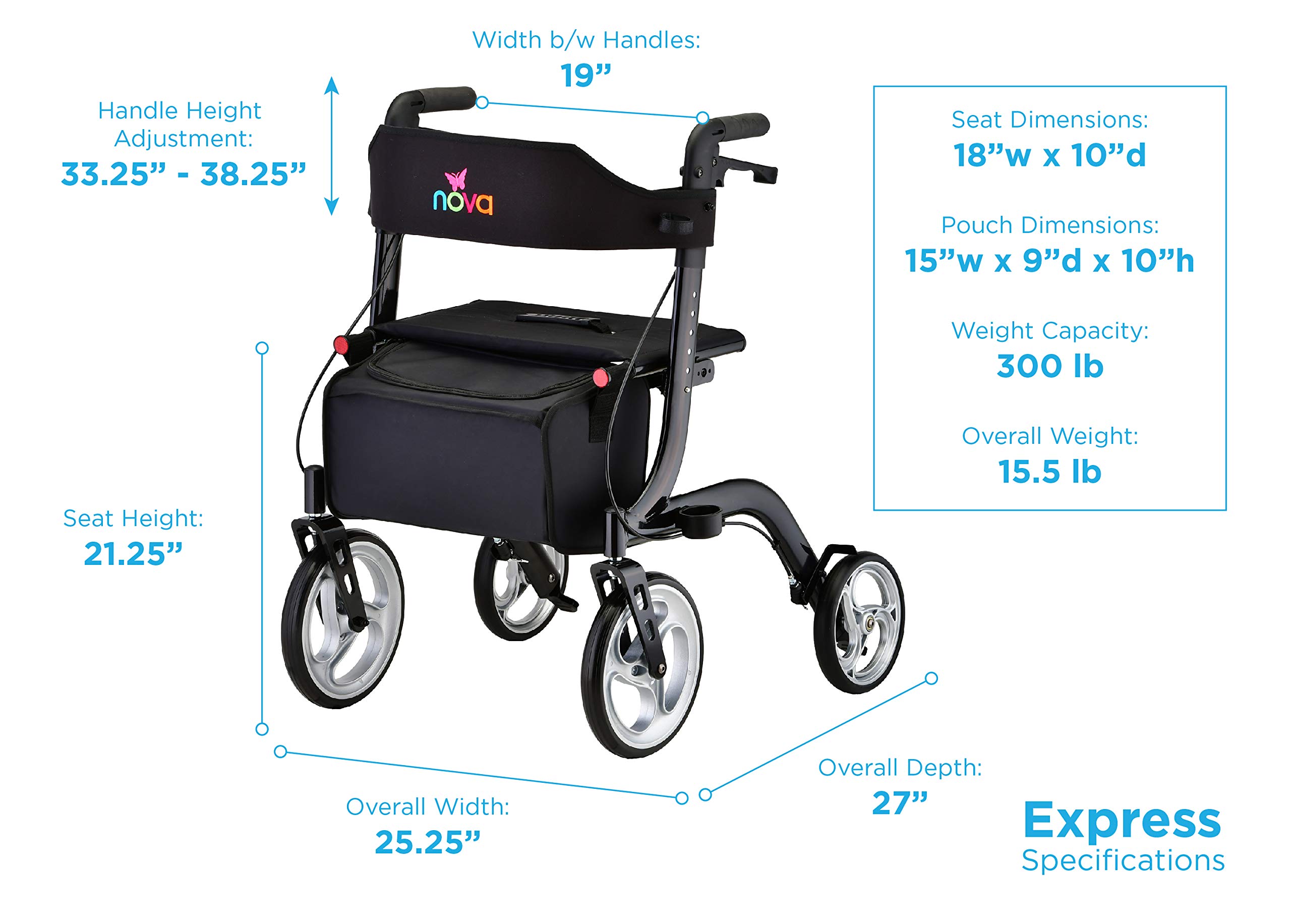 Buy NOVA Medical Products Express Rollator Walker, Large 10” & 8