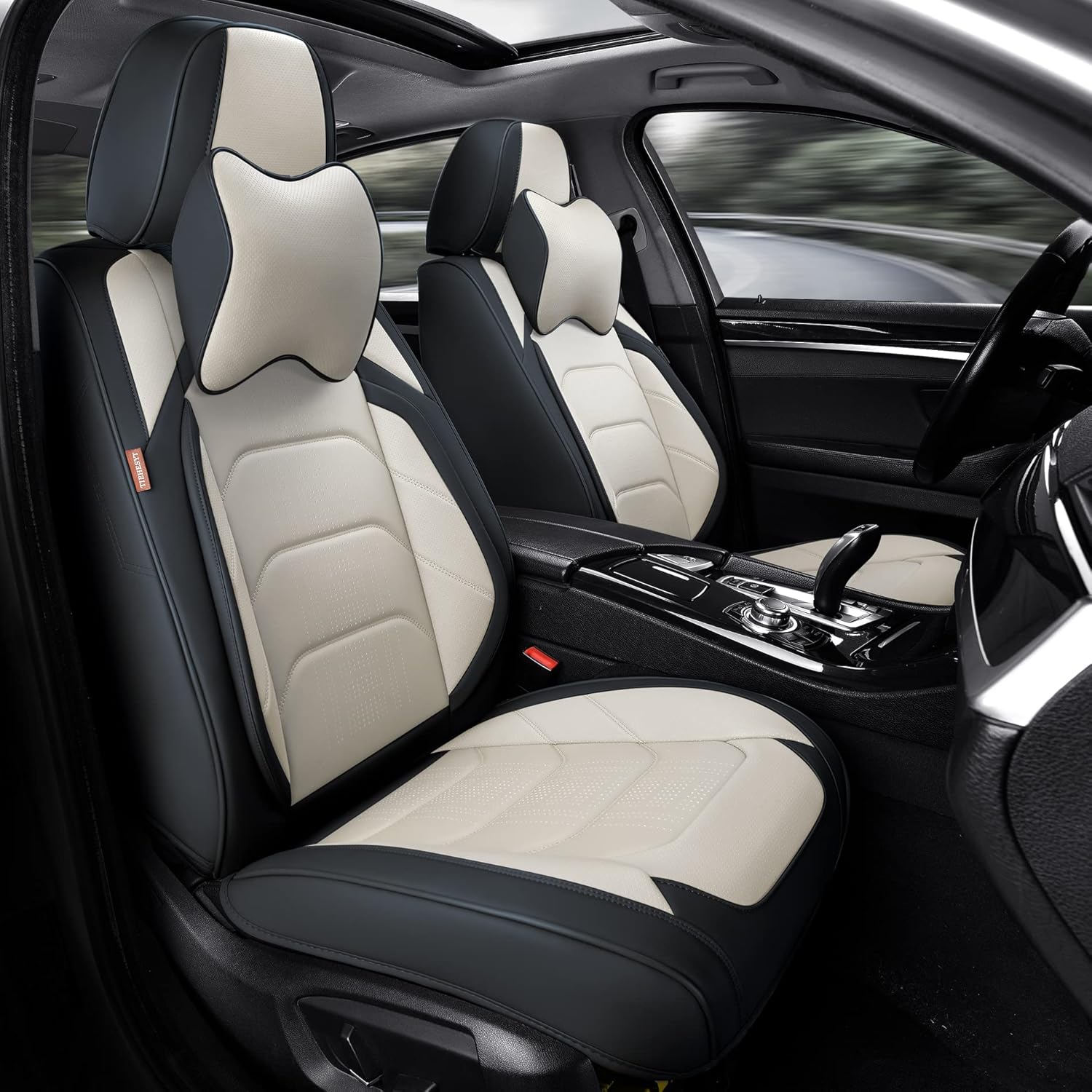 Car Seat Covers Front Pair, Breathable Nappa Leather Car Seat Cushions 2PCS, Auto Interiors Universal Fit for Most Cars, Compatible Automotive Vehicles(Sedan/SUV/Van), Black & White Black&White Front Pair