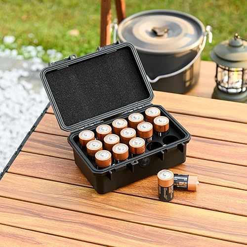 Miniatura 4 de KIWIFOTOS Organizador de baterías C con 15 ranuras para almacenamiento, resistente al agua, IP67, impermeable, celda C, LR14, pilas alcalinas,
