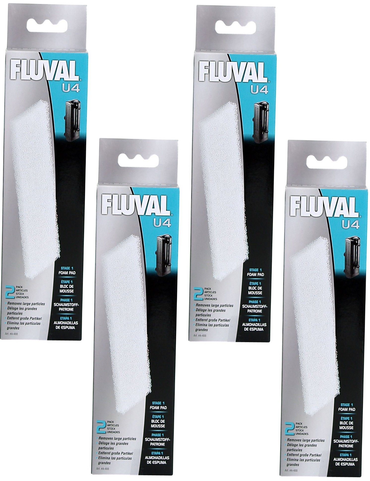 (4 Pack) Fluval U4 Underwater Filter Foam Pads, 2 Pads each