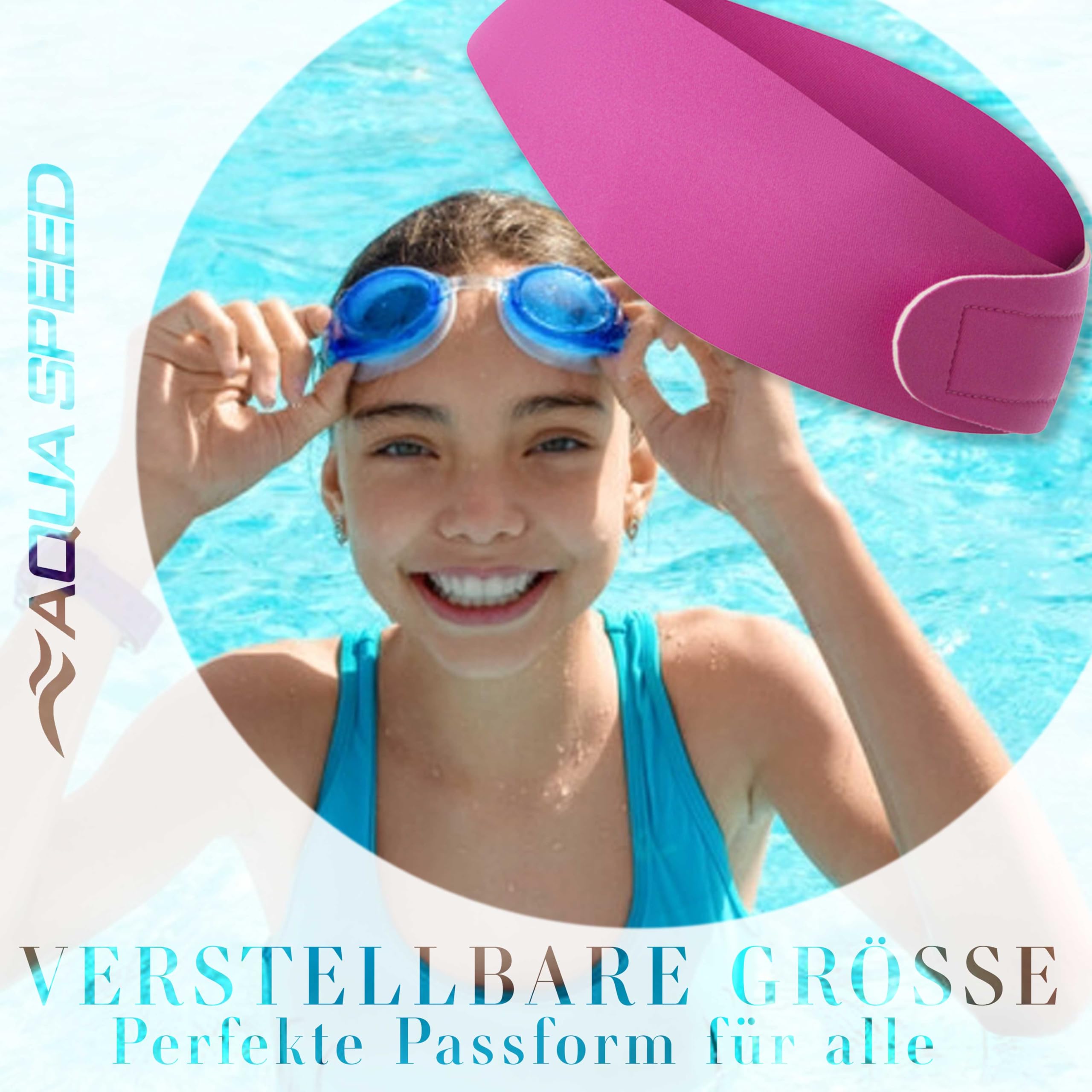 Aqua Speed EARBAND/EARBAND JR | Banda para la Cabeza | Niños | Adultos | Neopreno | Natación | Cinta de los oídos | Banda para el Cabello | Rosa