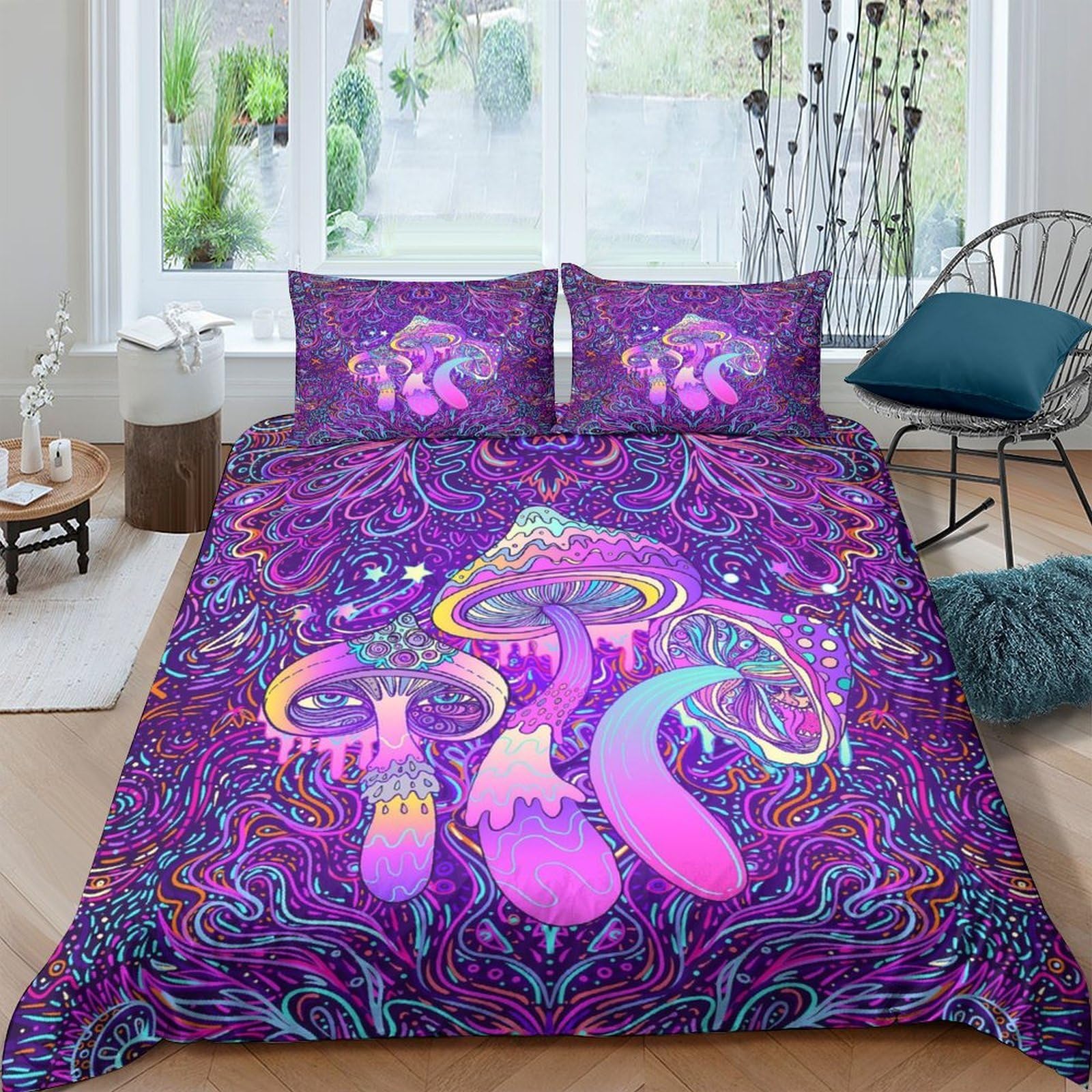 Ctjqhvkz Style-4 3D Printed Psychedelic Mushroom Fitted Sheet Microfiber Vibrant Purple Bedroom Decor Mattress Cover For Home Guest Room Single（135X200cm）