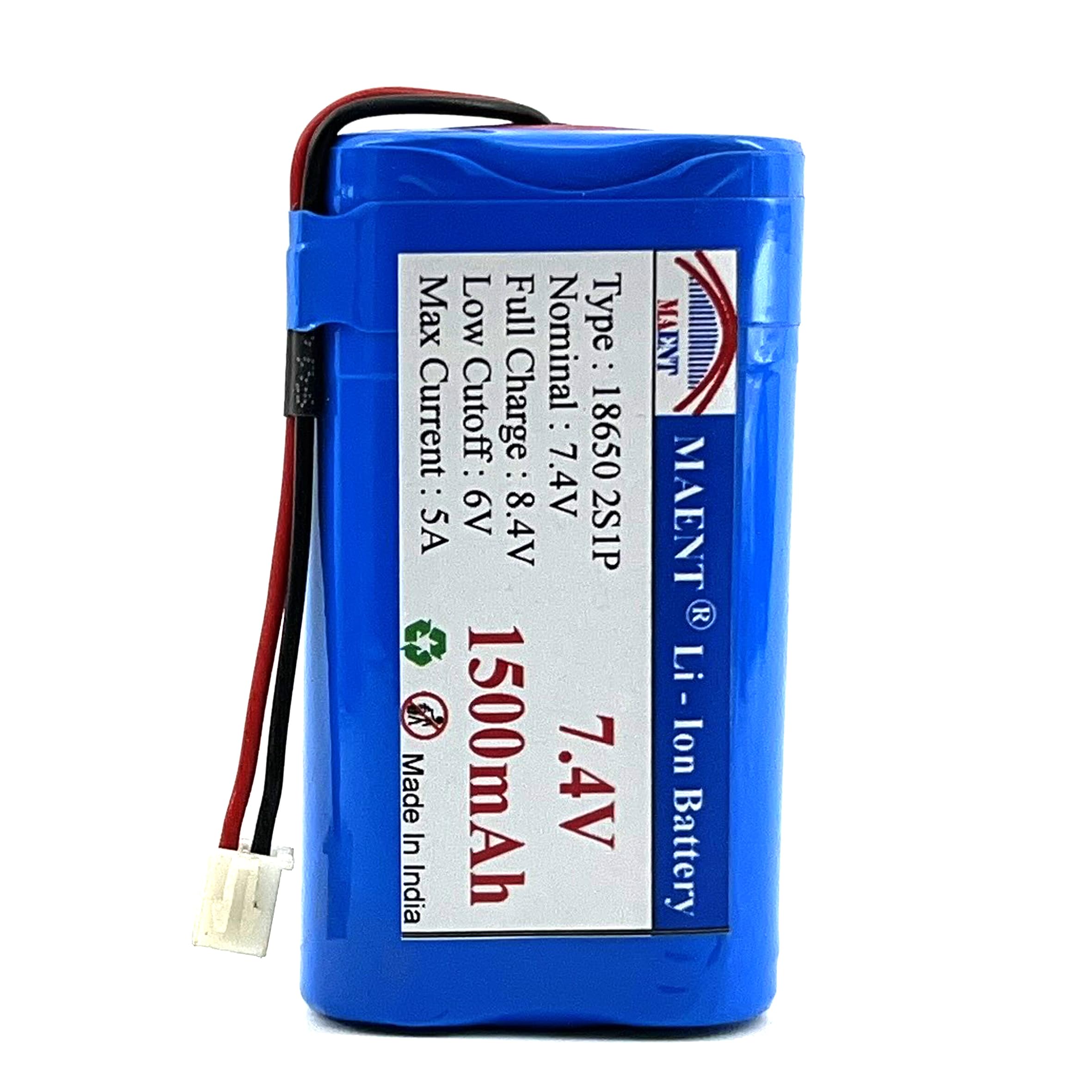 MAENT® 7.4V 18650 Lithium ion Rechargeable Battery 2S1P with JST PH2.54 DC Plug Balance 8.4V for Electronics Toys Lighting Equipment DIY Robotics GPS MP4 Tablet Project Work (2 Pin JST 2.54mm, 1500 mah)-picture-37