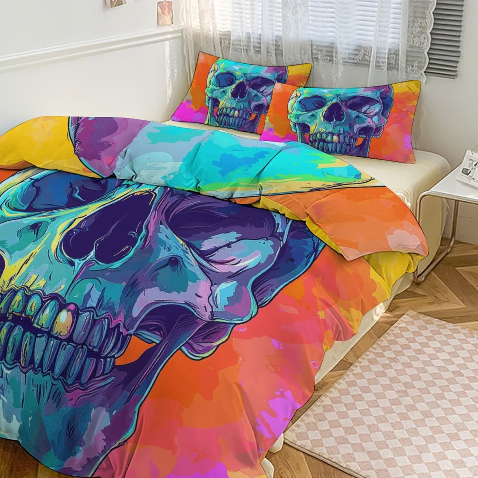 Housse de couette pour grand lit anti-transpiration parure 3 pièces imprimée