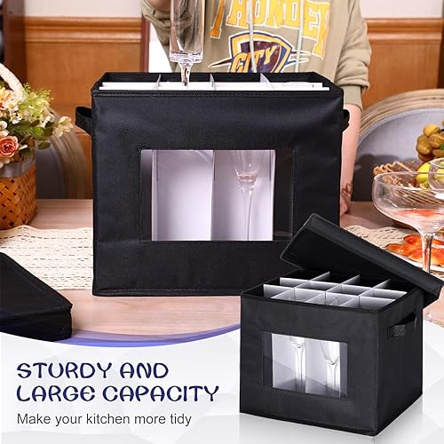 Miniatura 4 de Uiifan 4 cajas de almacenamiento de copas de vino con divisores, 12 compartimentos, cajas de almacenamiento de vasos de China, caja de