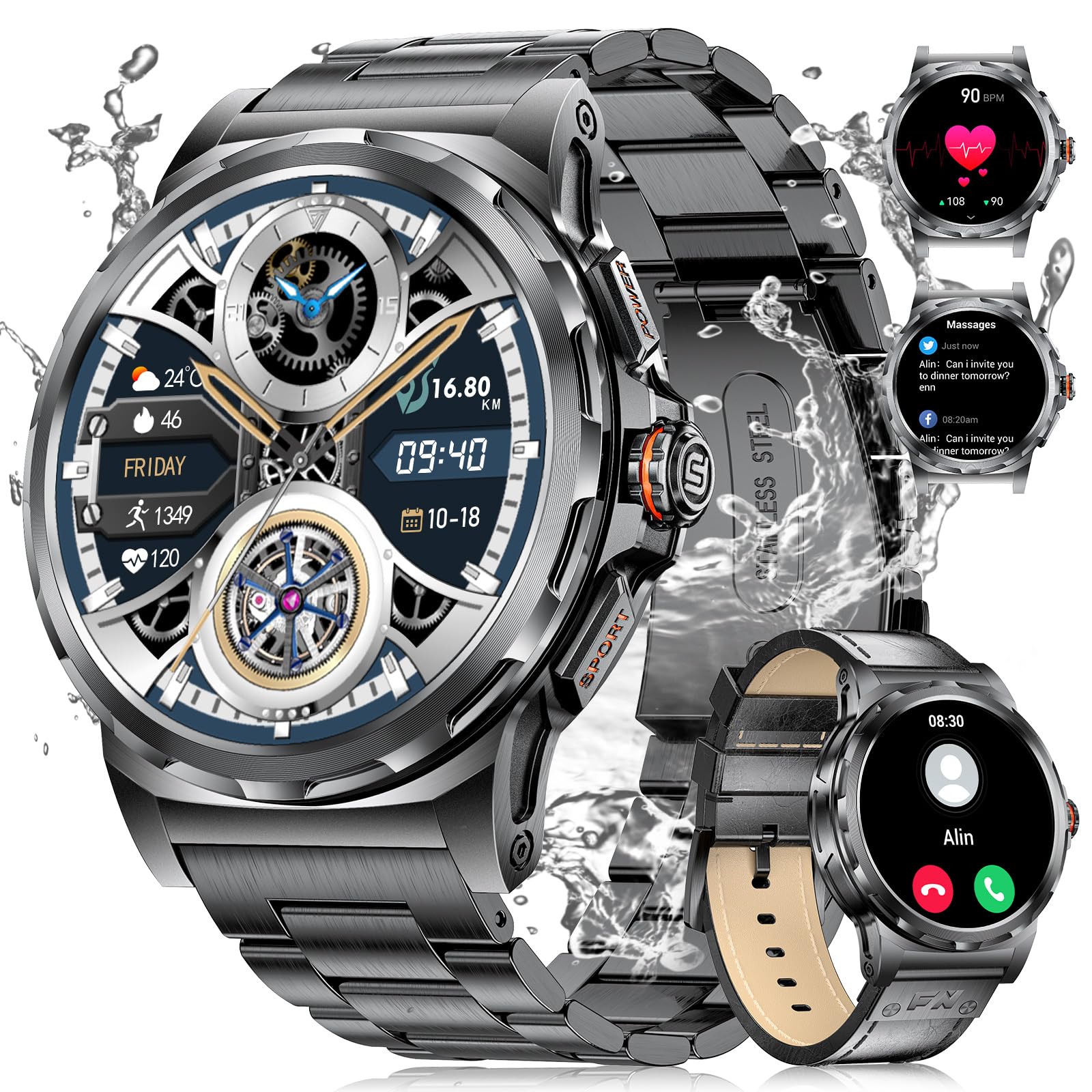 LIGE Smartwatch Uomo con Chiamate, 1,43'' AMOLED Display, Bateria 360mAh, 126 Sportive Orologio Smartwatch con Contapassi/Sonno/Cardiofrequenzimetro, Impermeabil IP68 Fitness Tracker per iOS Android