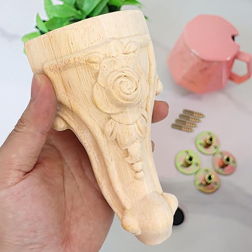 Miniatura 4 de INKNOTE Patas de muebles de madera tallada maciza sin terminar, estilo europeo, pies de repuesto para muebles, muebles, gabinete, armario, sofá