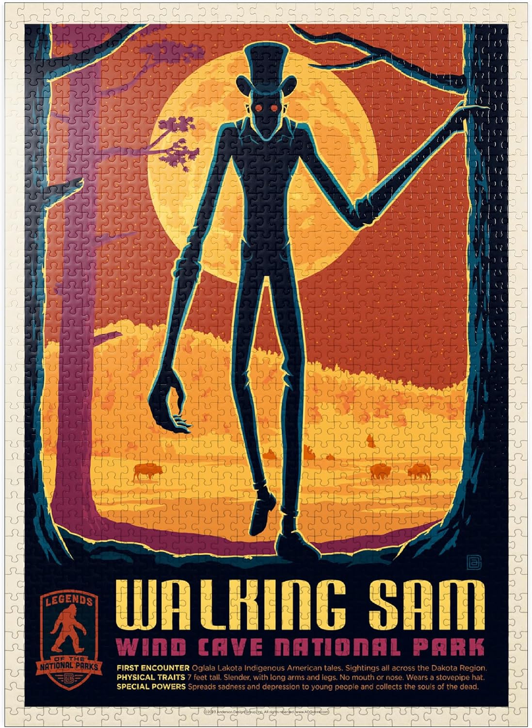 MyPuzzle Legends of The National Parks: Wind Cave's Walking Sam, Vintage Poster - Premium 1000 Piece Jigsaw Puzzle for Adults