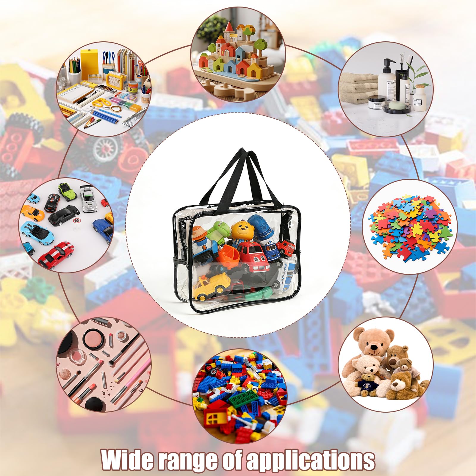 6 sztuk przezroczystych toreb do przechowywania zabawek, wielokolorowe, z PCW, wodoodporne, do samochodów, klocków i puzzli, 6 kolorów