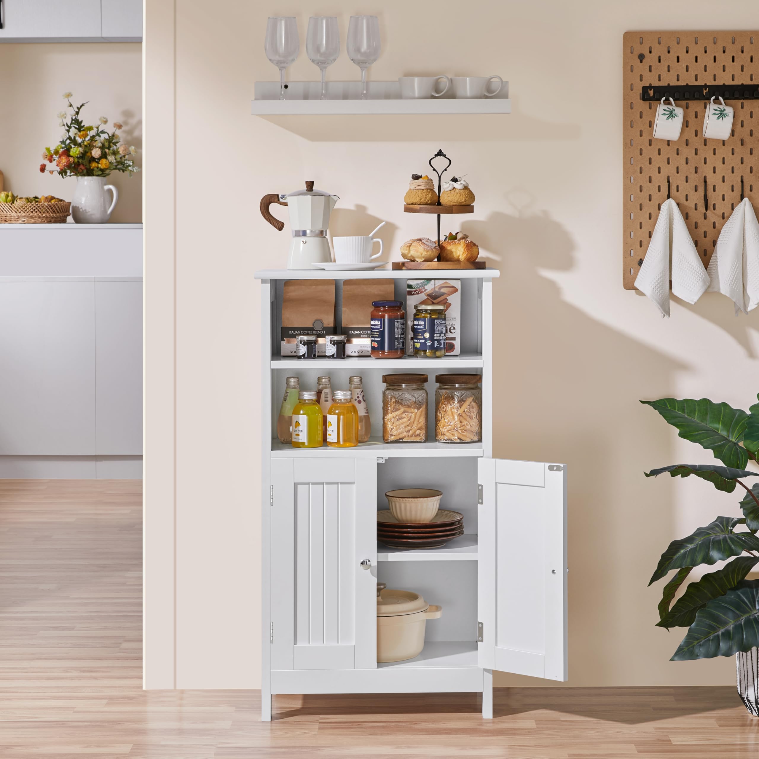 Yaheetech Badschrank Küchenschrank mit Doppeltür & Einstellbarem Regal Badkommode Sideboard Badezimmer/Wohnzimmer/Flur Weiß 50 * 30 * 92.5cm