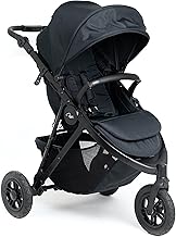 Roma Atlas 3 Wheel Pram - Jet Black - Wheeled Baby Stroller with Magnetic Harness and Rain Cover - Lightweight, Stylish & Practical
