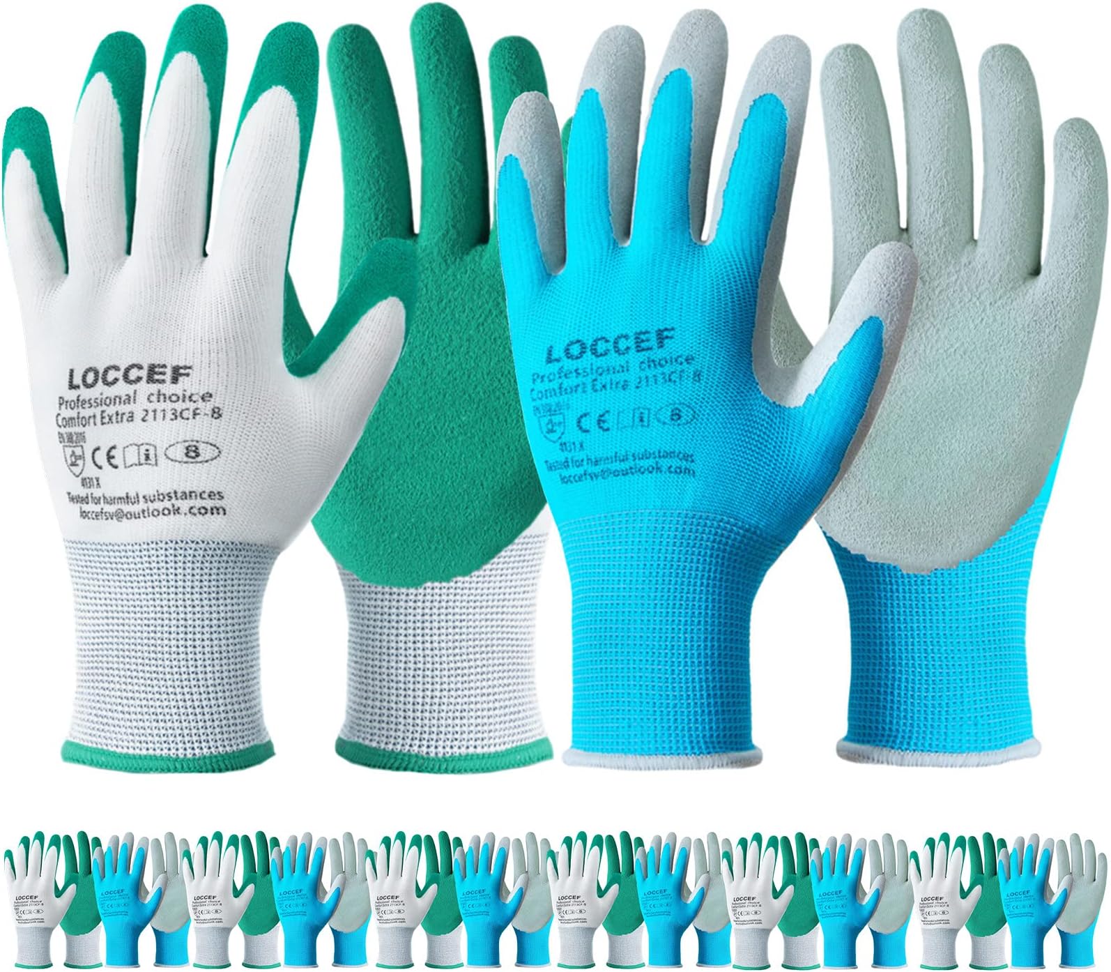 LOCCEF Gardening Gloves,12 Pairs Breathable Rubber Coated Garden Gloves,Construction,Home Improvement Work Gloves, Size Medium