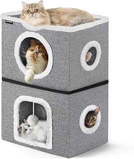 URPOWER 2-Story Cat Bed House: Large Foldable Multi-Level Cat Condo with Peekaboo Cave, Scratch Pad & Hideaway for Indoor Cats & Kittens