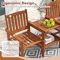 Vista 5 de RELAX4LIFE Sofá de dos plazas para exteriores con mesa integrada, sillas de patio de madera con mesa central y agujero para paraguas, banco