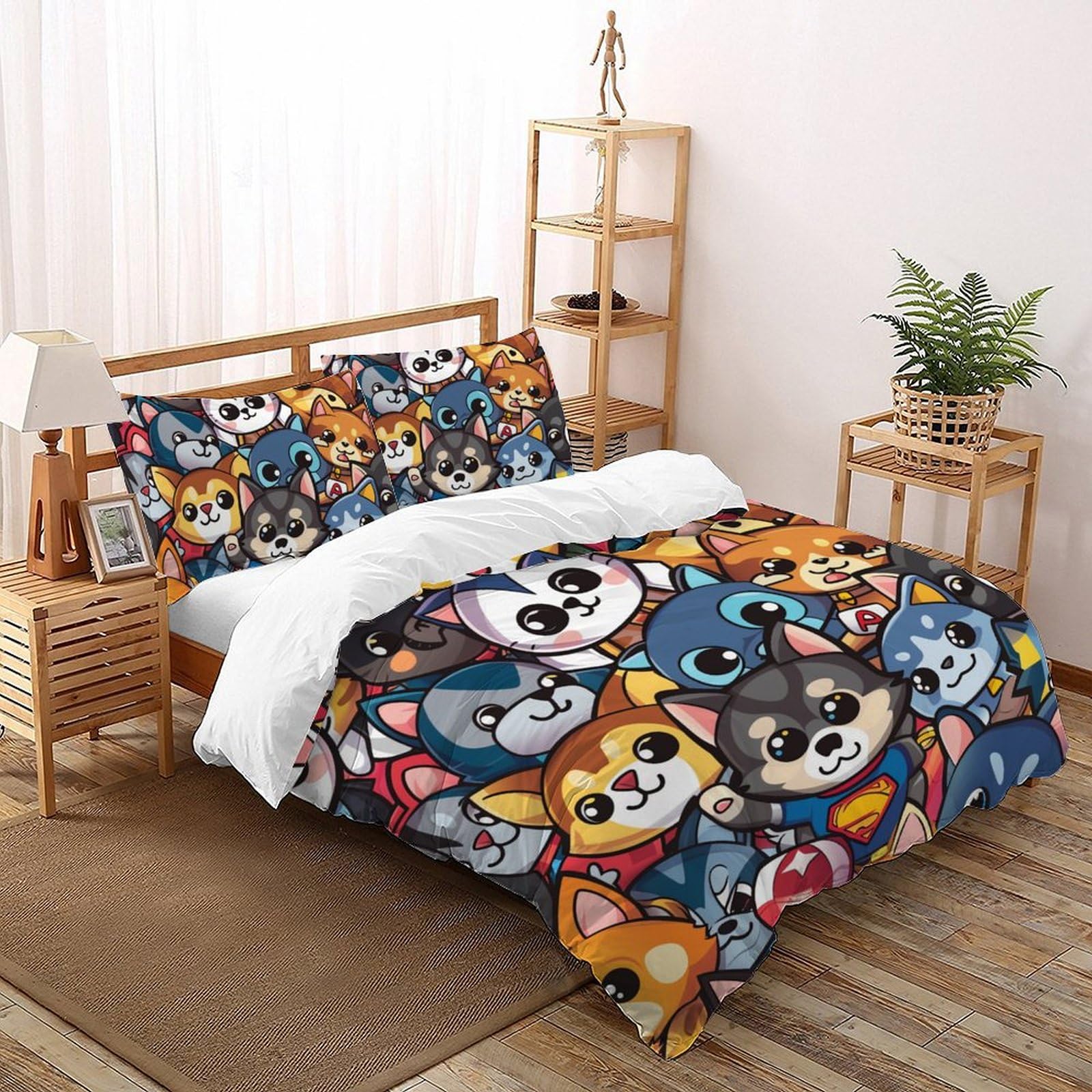 Housse de couette adulte chien parure de lit microfibre 3 pièces avec taie d'oreiller double 200x200