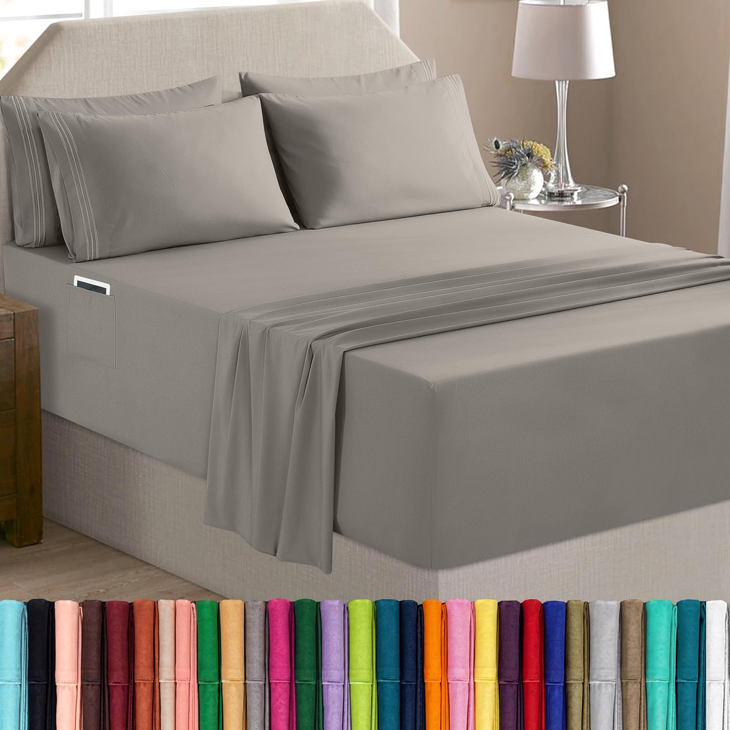 Elegant Comfort Luxury Soft 4-Piece 1500 Premium Hotel Quality Bed Sheet Set with Extra Deep Pockets 18-24 Inch, Wrinkle Free, Storage Pockets, Extra Deep Pocket 4PC Sheets, Twin, Charcoal Gray
