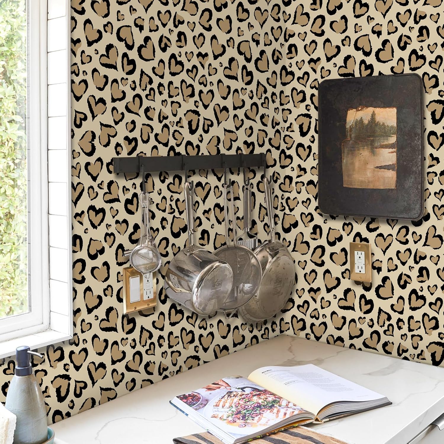 Fititem Cheetah Print Peel and Stick Wallpaper Leopard Boho Modern Contact Paper Cabinet Heart Fun Funky Contact Paper Self Adhesive Removable Waterproof Wallpaper for Bathroom Bedroom 17.3inW 393inL