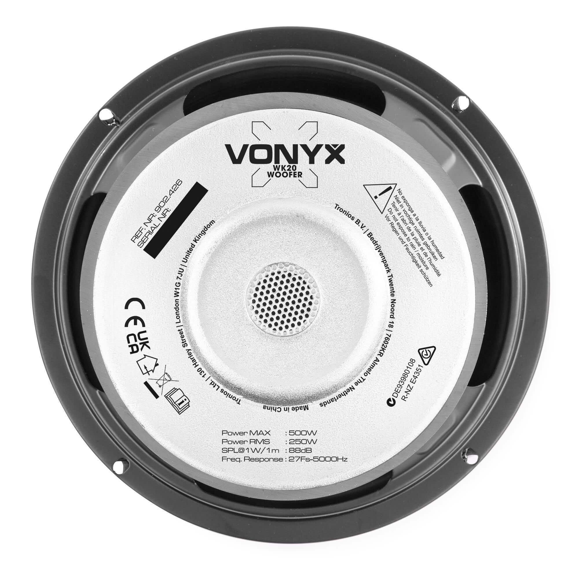 VONYX WK20 - Haut-Parleur, cône 8 Pouces (20cm), 500 Watts, 250 Watts RMS, HP Boomer Séparé, Basses Fréquences, 8 Ohms, Adapté pour Réparer Un Caisson de Basses