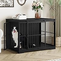 Vista 1 de Mueble XL grande para perros, muebles de interior para perreras de 44.1 pulgadas con puerta de granero, jaula alta de madera para perros, jaula Negro