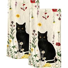 Miss Adola 150GSM Flour Sack Kitchen Towels Set of 2, Retro Cats Floral
