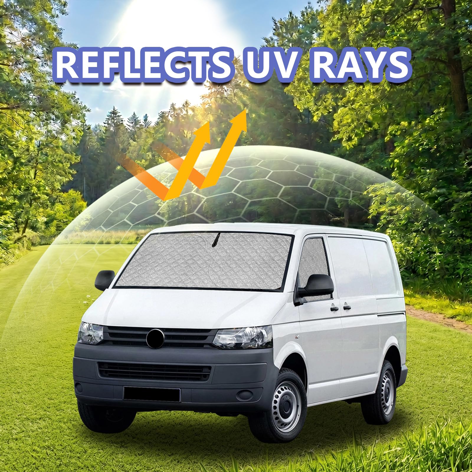 3er Set Auto Sonnenschutz Innen für VW T5 T6 T6.1 Transporter, Multivan & California | Sonnenschutz Frontscheibe innen faltbar & magnetische Seitenscheiben | Thermomatte Verdunkelung & Hitzeschutz