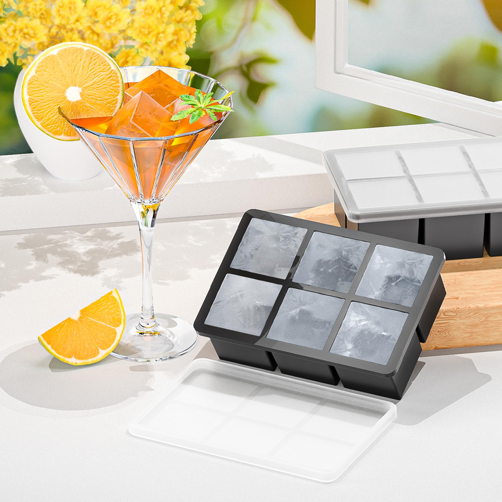 Silicone Square Ice Cube Tray with Lid, Easy Release Large Ice Cube Mould-Pack of 2 - Image 4