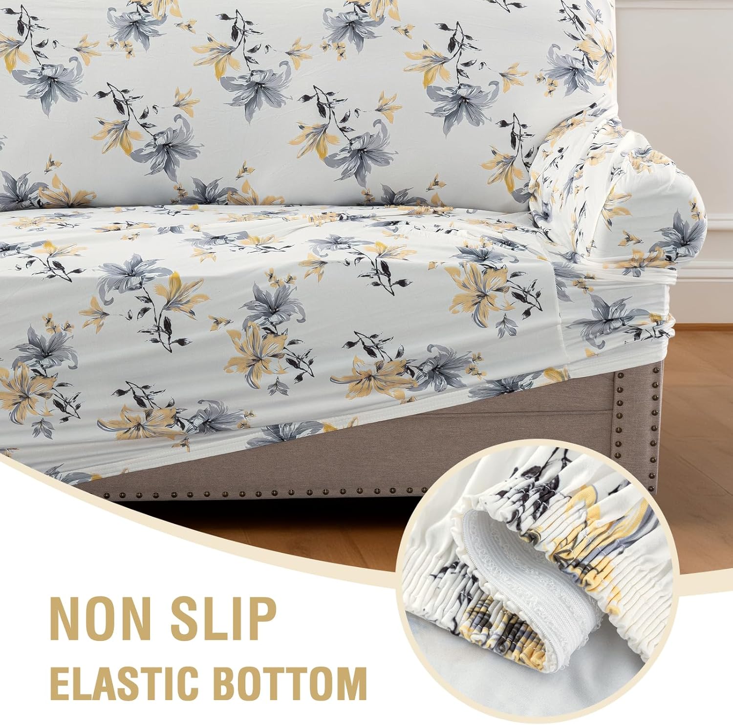 H.VERSAILTEX Floral Pattern Chair Slip Covers Printed Couch Cover Super Soft Fabric High Stretch Sofa Covers Washable Couch Protector for Dogs(Vintage Petal-Yellow,Chair)