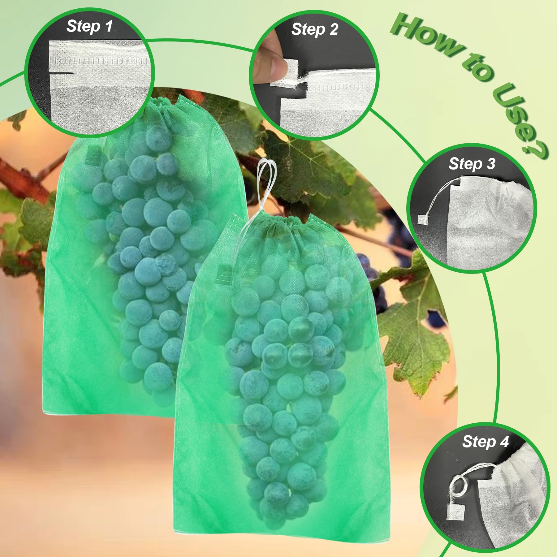 GWHOLE 50 pz Sacchetti di Protezione per l'Uva Frutta Piante Verdure Borse Sacchi Giardino 25 x 35 cm Anti Vespe Uccelli, Zanzare, Insetti Attrezzi Utensili Strumenti Giradinaggio Rete Riutilizzabili