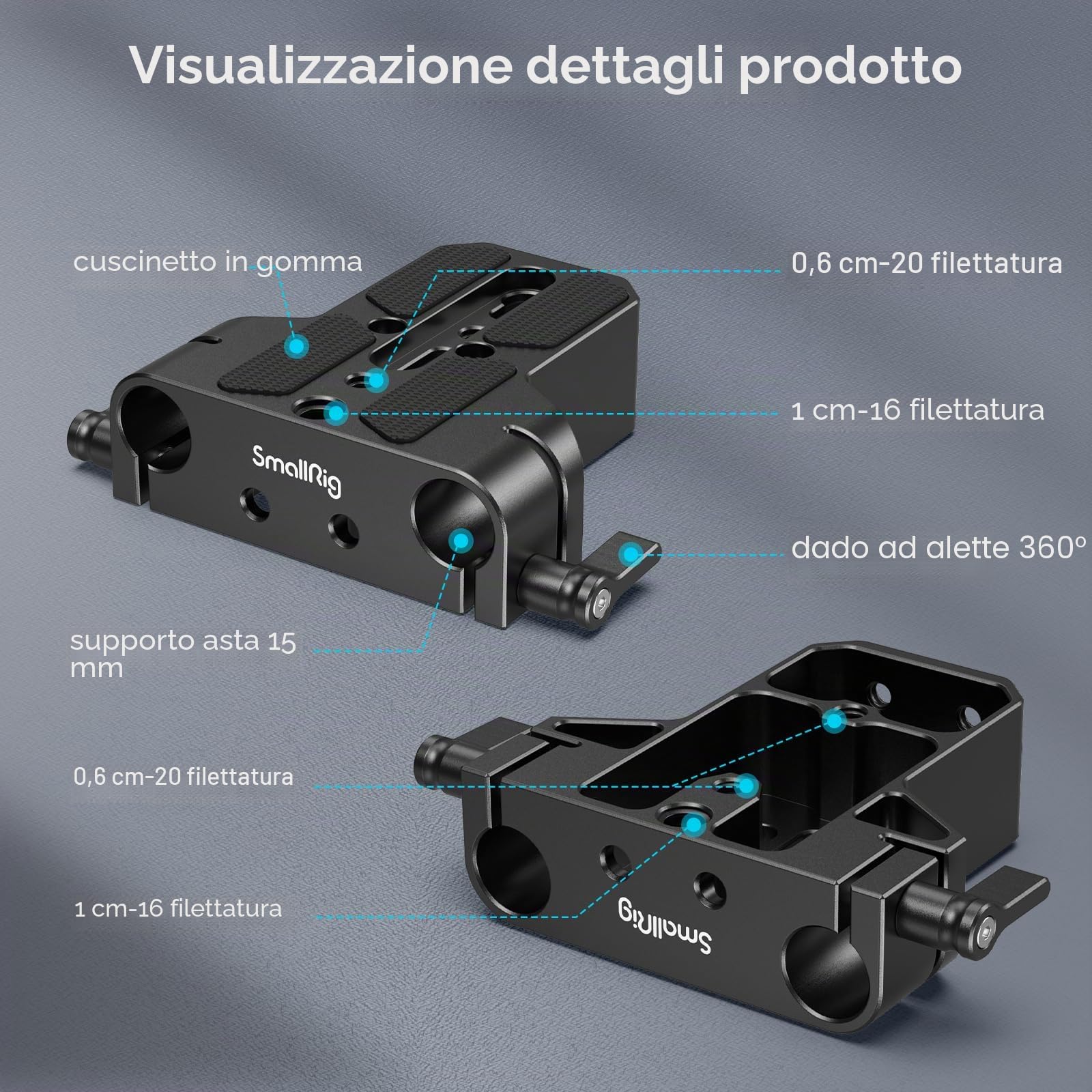 SMALLRIG Piastra di base per fotocamera con morsetto per guida asta LWS da 15 mm, piastra di base per Sony A6500 A6600 A6300, per Canon R5 R6, per Sony A7SIII / A7III, per fotocamere - 1674
